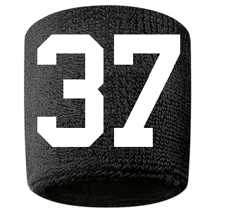 Number 37 Custom Black w/ White #'s Sweatband Wristband Embroidered Stitched