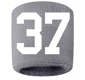 Number 37 Custom Gray w/ White #'s Sweatband Wristband Embroidered Stitched - SportsJewelryProShop