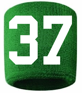 Number 37 Custom Green w/ White #'s Sweatband Wristband Embroidered Stitched