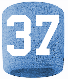 Number 37 Custom Light Blue w/ White #'s Sweatband Wristband Embroidered Stitched