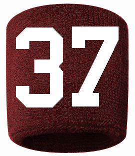 Number 37 Custom Maroon w/ White #'s Sweatband Wristband Embroidered Stitched