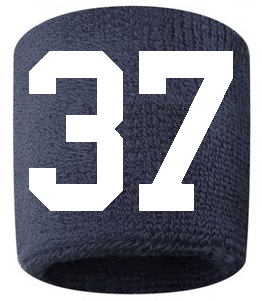 Number 37 Custom Navy Blue w/ White #'s Sweatband Wristband Embroidered Stitched