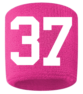 Number 37 Custom Hot Pink w/ White #'s Sweatband Wristband Embroidered Stitched