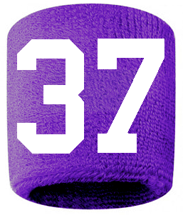Number 37 Custom Purple w/ White #'s Sweatband Wristband Embroidered Stitched