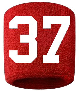 Number 37 Custom Red w/ White #'s Sweatband Wristband Embroidered Stitched