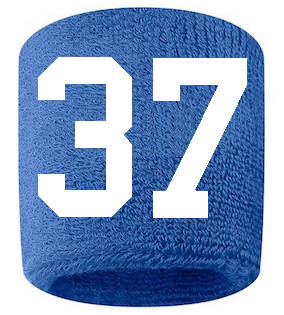 Number 37 Custom Royal Blue w/ White #'s Sweatband Wristband Embroidered Stitched