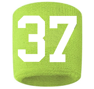 Number 37 Custom Volt Neon Lime Green w/ White #'s Sweatband Wristband Embroidered Stitched