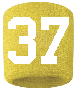 Number 37 Custom Yellow w/ White #'s Sweatband Wristband Embroidered Stitched