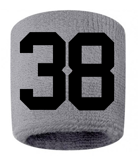 Number 38 Custom Gray w/ Black #'s Sweatband Wristband Embroidered Stitched