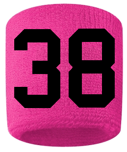 Number 38 Custom Hot Pink w/ Black #'s Sweatband Wristband Embroidered Stitched
