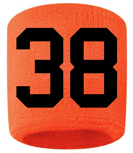 Number 38 Custom Orange w/ Black #'s Sweatband Wristband Embroidered Stitched