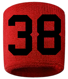 Number 38 Custom Red w/ Black #'s Sweatband Wristband Embroidered Stitched