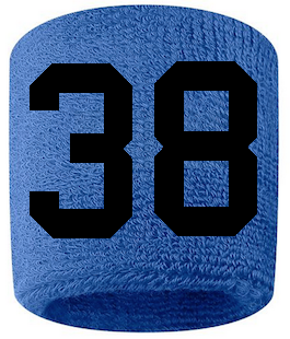 Number 38 Custom Royal Blue w/ Black #'s Sweatband Wristband Embroidered Stitched