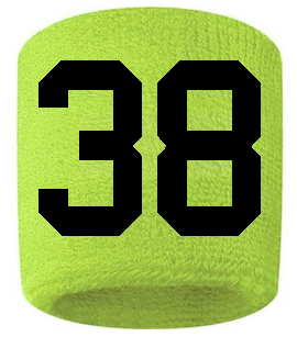Number 38 Custom Volt Neon Lime Green w/ Black #'s Sweatband Wristband Embroidered Stitched