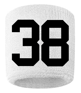Number 38 Custom White w/ Black #'s Sweatband Wristband Embroidered Stitched