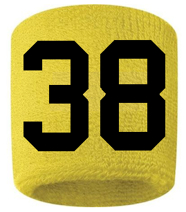 Number 38 Custom Yellow w/ Black #'s Sweatband Wristband Embroidered Stitched
