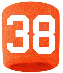 Number 38 Custom Orange w/ White #'s Sweatband Wristband Embroidered Stitched