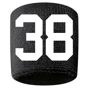Number 38 Custom Black w/ White #'s Sweatband Wristband Embroidered Stitched