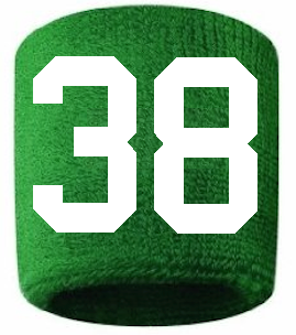 Number 38 Custom Green w/ White #'s Sweatband Wristband Embroidered Stitched