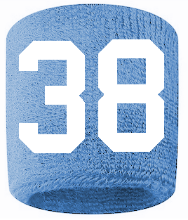 Number 38 Custom Light Blue w/ White #'s Sweatband Wristband Embroidered Stitched
