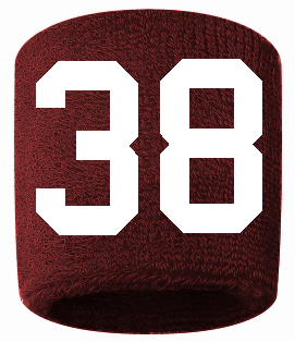 Number 38 Custom Maroon w/ White #'s Sweatband Wristband Embroidered Stitched
