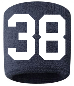 Number 38 Custom Navy Blue w/ White #'s Sweatband Wristband Embroidered Stitched