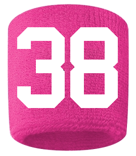 Number 38 Custom Hot Pink w/ White #'s Sweatband Wristband Embroidered Stitched