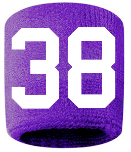 Number 38 Custom Purple w/ White #'s Sweatband Wristband Embroidered Stitched