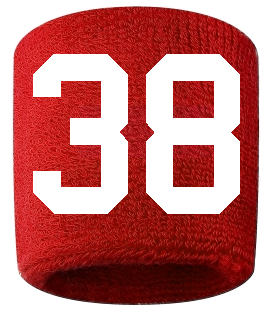 Number 38 Custom Red w/ White #'s Sweatband Wristband Embroidered Stitched