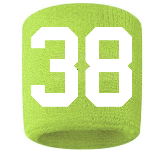 Number 38 Custom Volt Neon Lime Green w/ White #'s Sweatband Wristband Embroidered Stitched