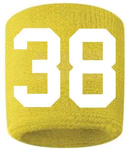 Number 38 Custom Yellow w/ White #'s Sweatband Wristband Embroidered Stitched