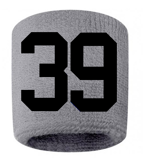 Number 39 Custom Gray w/ Black #'s Sweatband Wristband Embroidered Stitched
