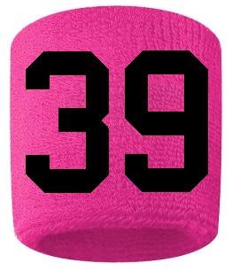 Number 39 Custom Hot Pink w/ Black #'s Sweatband Wristband Embroidered Stitched