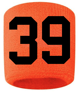 Number 39 Custom Orange w/ Black #'s Sweatband Wristband Embroidered Stitched