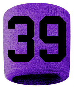 Number 39 Custom Purple w/ Black #'s Sweatband Wristband Embroidered Stitched
