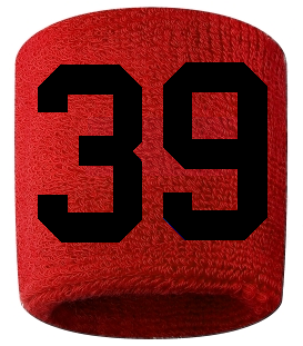 Number 39 Custom Red w/ Black #'s Sweatband Wristband Embroidered Stitched