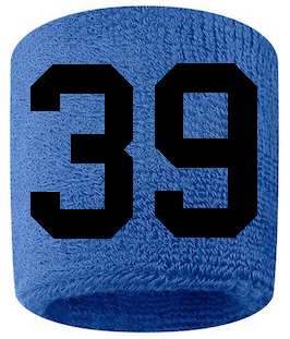 Number 39 Custom Royal Blue w/ Black #'s Sweatband Wristband Embroidered Stitched