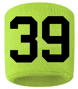 Number 39 Custom Volt Neon Lime Green w/ Black #'s Sweatband Wristband Embroidered Stitched