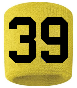 Number 39 Custom Yellow w/ Black #'s Sweatband Wristband Embroidered Stitched