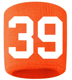 Number 39 Custom Orange w/ White #'s Sweatband Wristband Embroidered Stitched