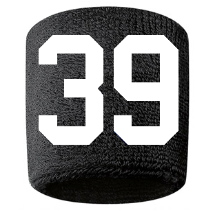 Number 39 Custom Black w/ White #'s Sweatband Wristband Embroidered Stitched