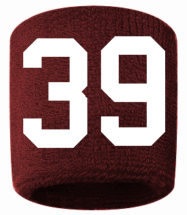 Number 39 Custom Maroon w/ White #'s Sweatband Wristband Embroidered Stitched