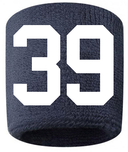 Number 39 Custom Navy Blue w/ White #'s Sweatband Wristband Embroidered Stitched