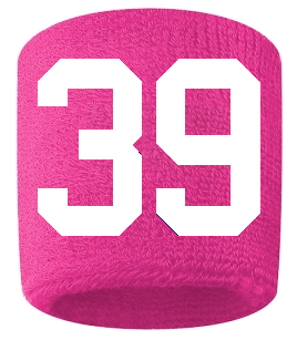 Number 39 Custom Hot Pink w/ White #'s Sweatband Wristband Embroidered Stitched