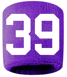 Number 39 Custom Purple w/ White #'s Sweatband Wristband Embroidered Stitched