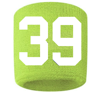 Number 39 Custom Volt Neon Lime Green w/ White #'s Sweatband Wristband Embroidered Stitched