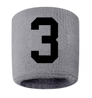 Number 3 Custom Gray w/ Black #'s Sweatband Wristband Embroidered Stitched