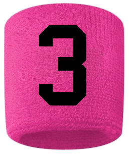 Number 3 Custom Hot Pink w/ Black #'s Sweatband Wristband Embroidered Stitched
