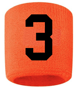Number 3 Custom Orange w/ Black #'s Sweatband Wristband Embroidered Stitched