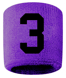 Number 3 Custom Purple w/ Black #'s Sweatband Wristband Embroidered Stitched
